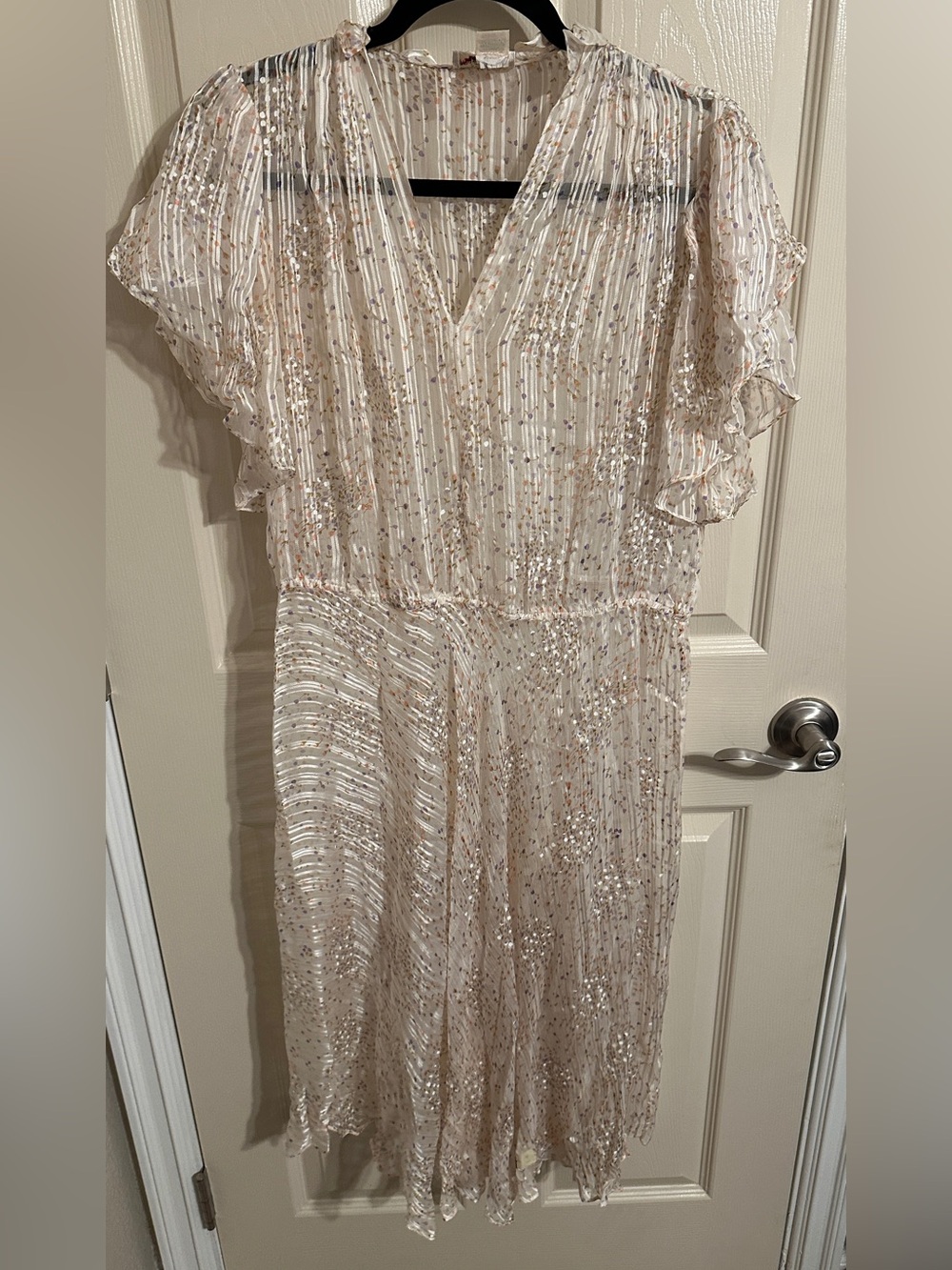 The Silk Farm Ivory with Feminine Floral Maxi Dress & Elegant Flutter Sleeve, OS